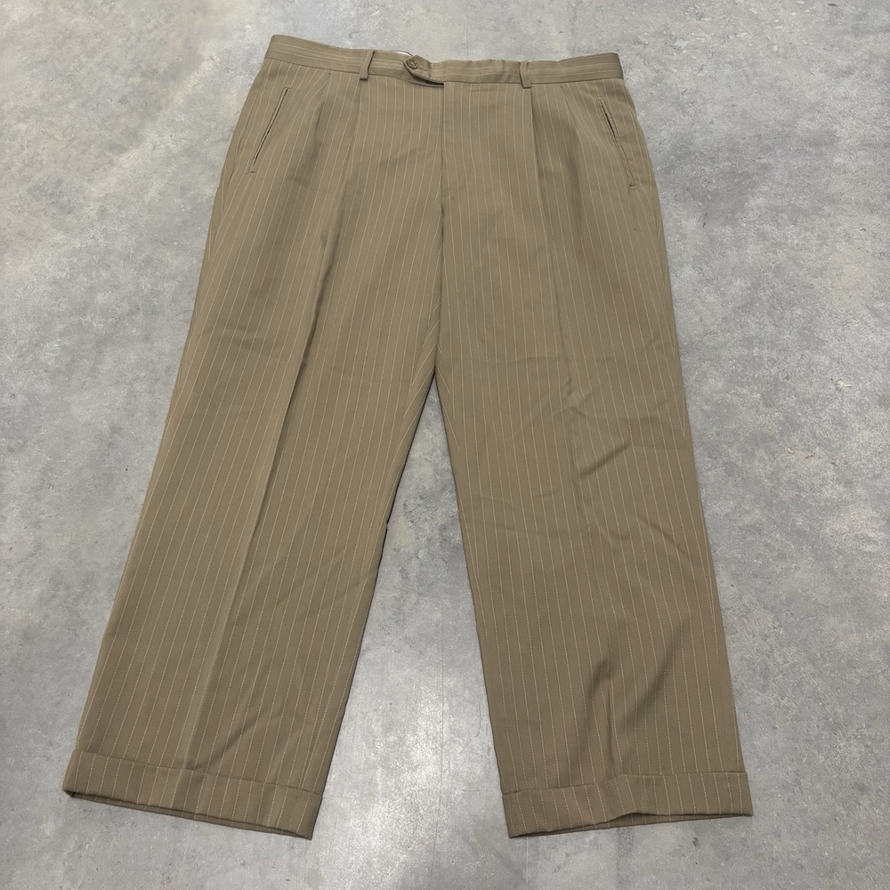 Paul Frederick Brown Pleated Striped Dress Pants Men's Size 36 R